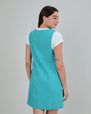Denim Stripes Short Dress Green