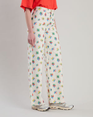 Mini Flower Straight Leg Pants Ecru