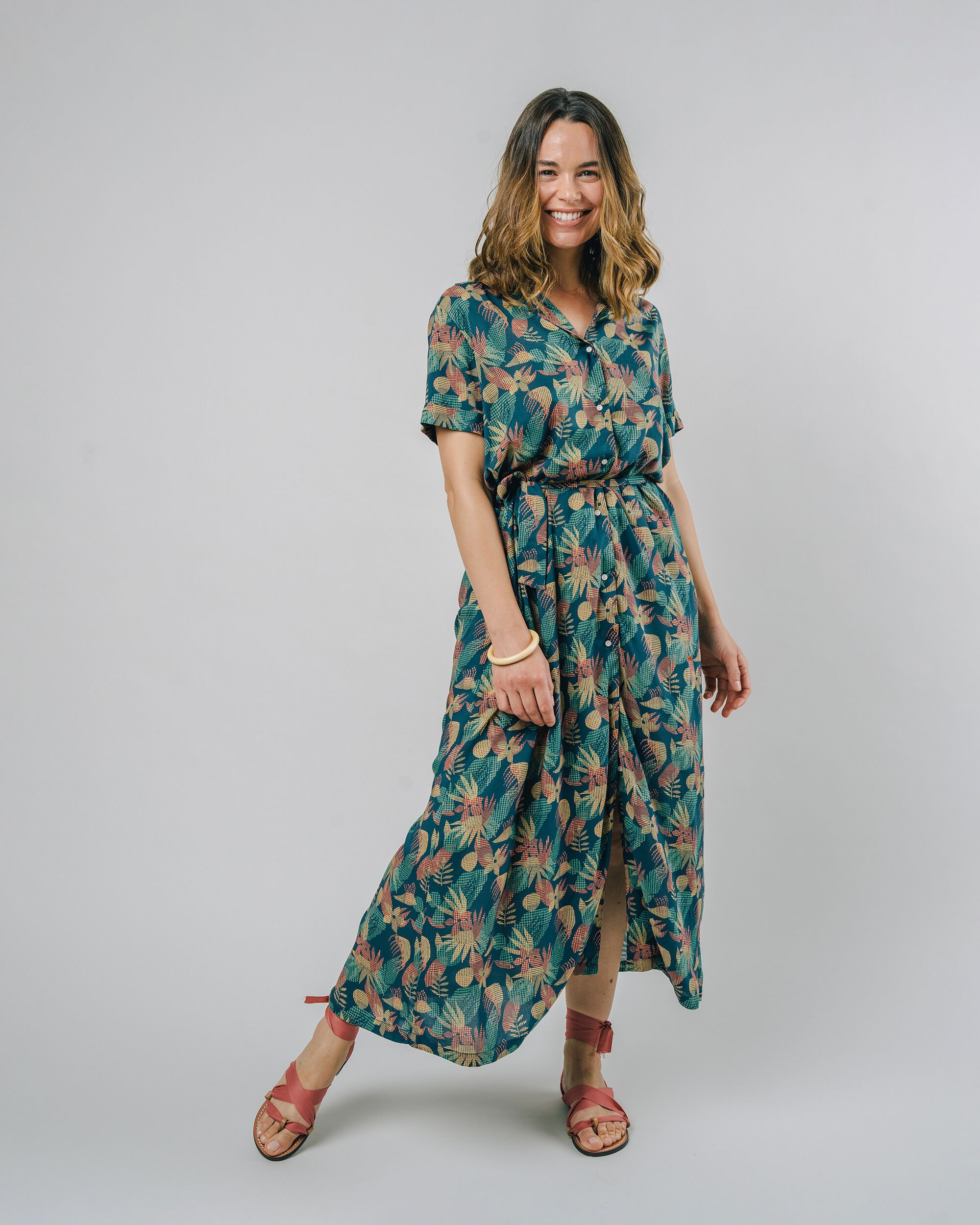 Flower Vichy Long Dress Navy