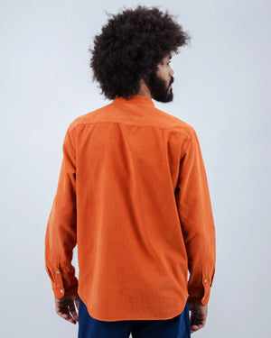 Babycord Japanese Mao Cotton Shirt Burnt Orange