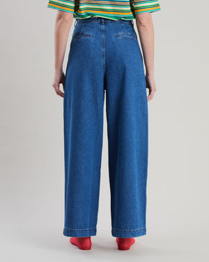 Wide Leg Denim Pleated
