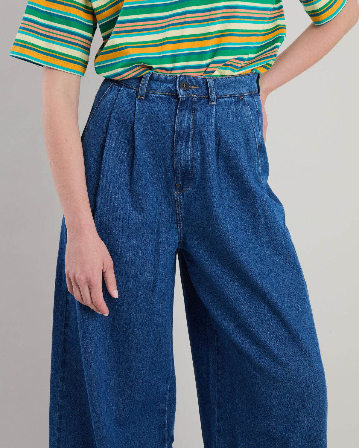 Wide Leg Denim Pleated