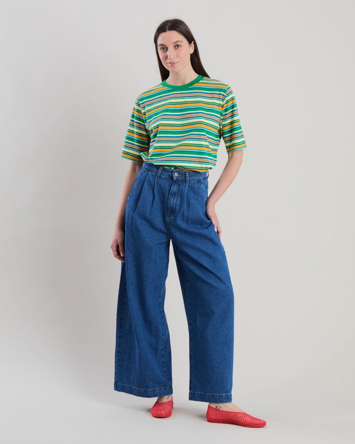 Wide Leg Denim Pleated
