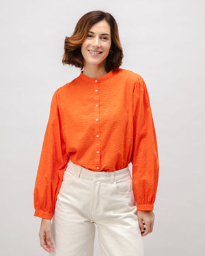 Polka Dot Romantic Cotton Blouse Orange