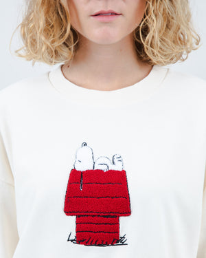 Peanuts Snoopy Rounded Cotton Sweatshirt Ecru