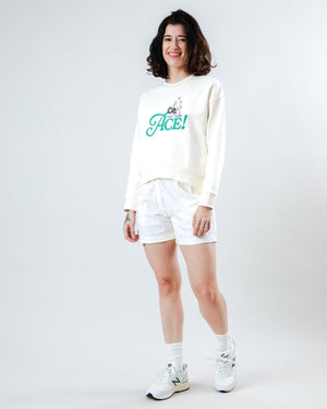Peanuts Tennis Ace Snoopy Sweatshirt Rounded Hem Ecru