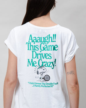 Peanuts Tennis Double Fault Snoopy Scoop Tee White