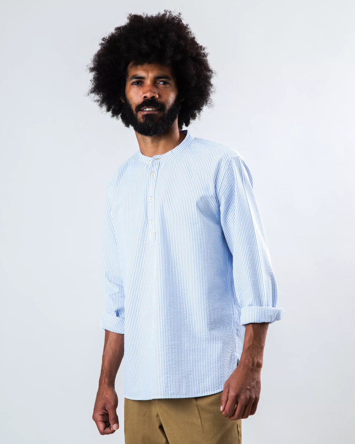 Seersucker Henley Shirt Blue
