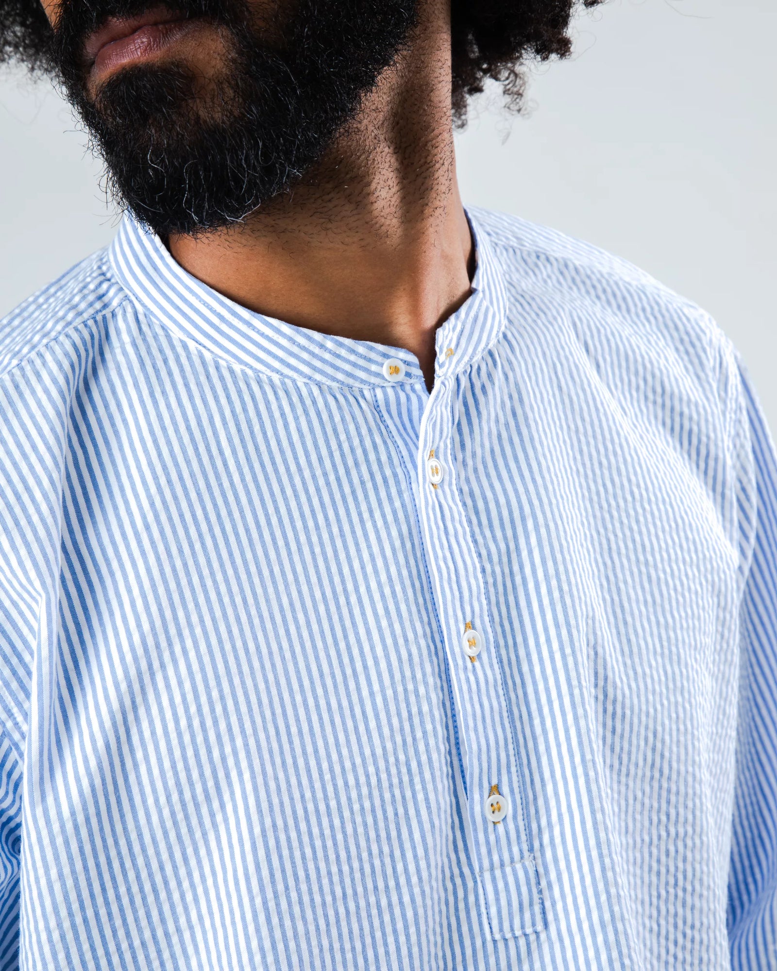 Seersucker Henley Shirt Blue