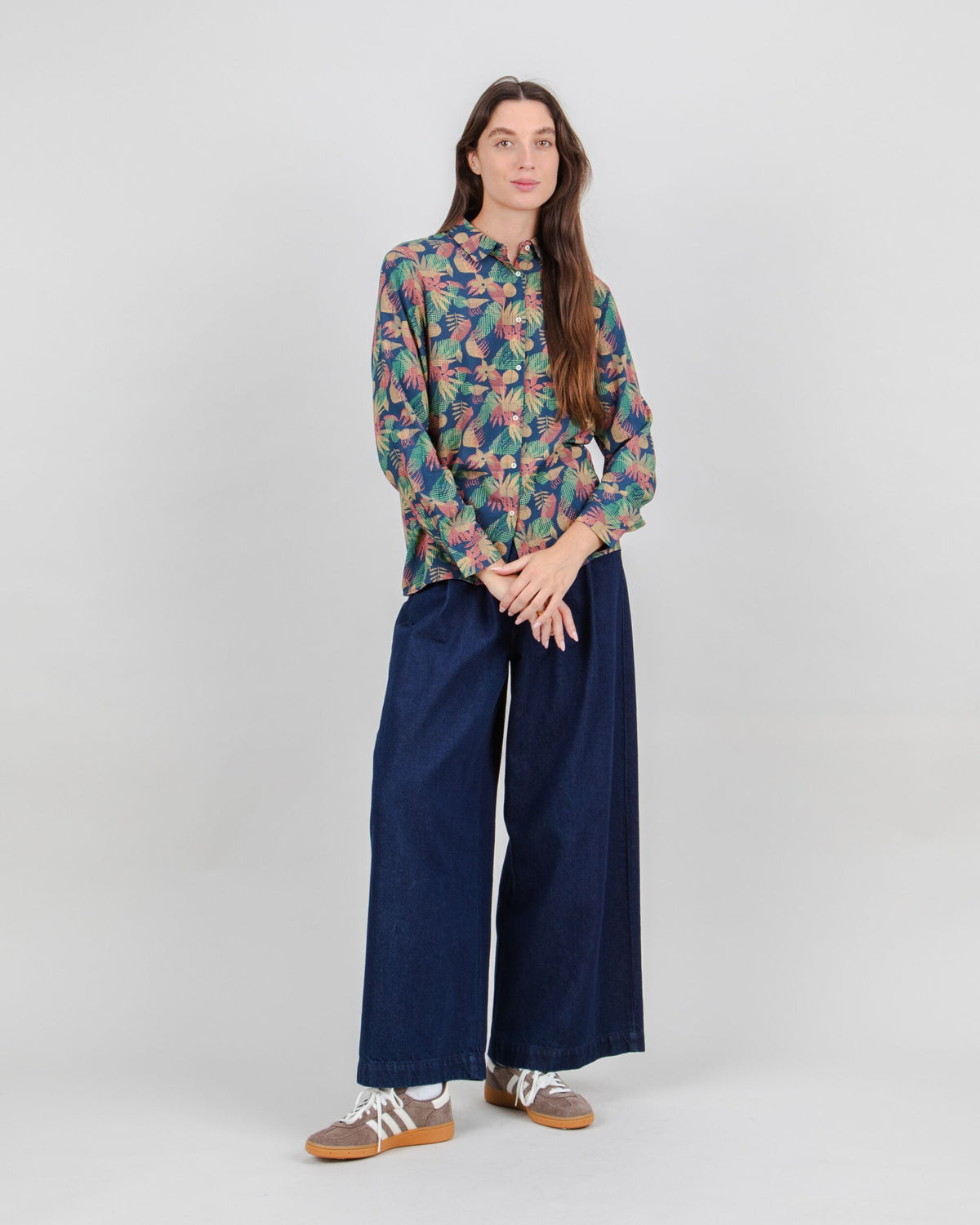 Flower Vichy Blouse Navy