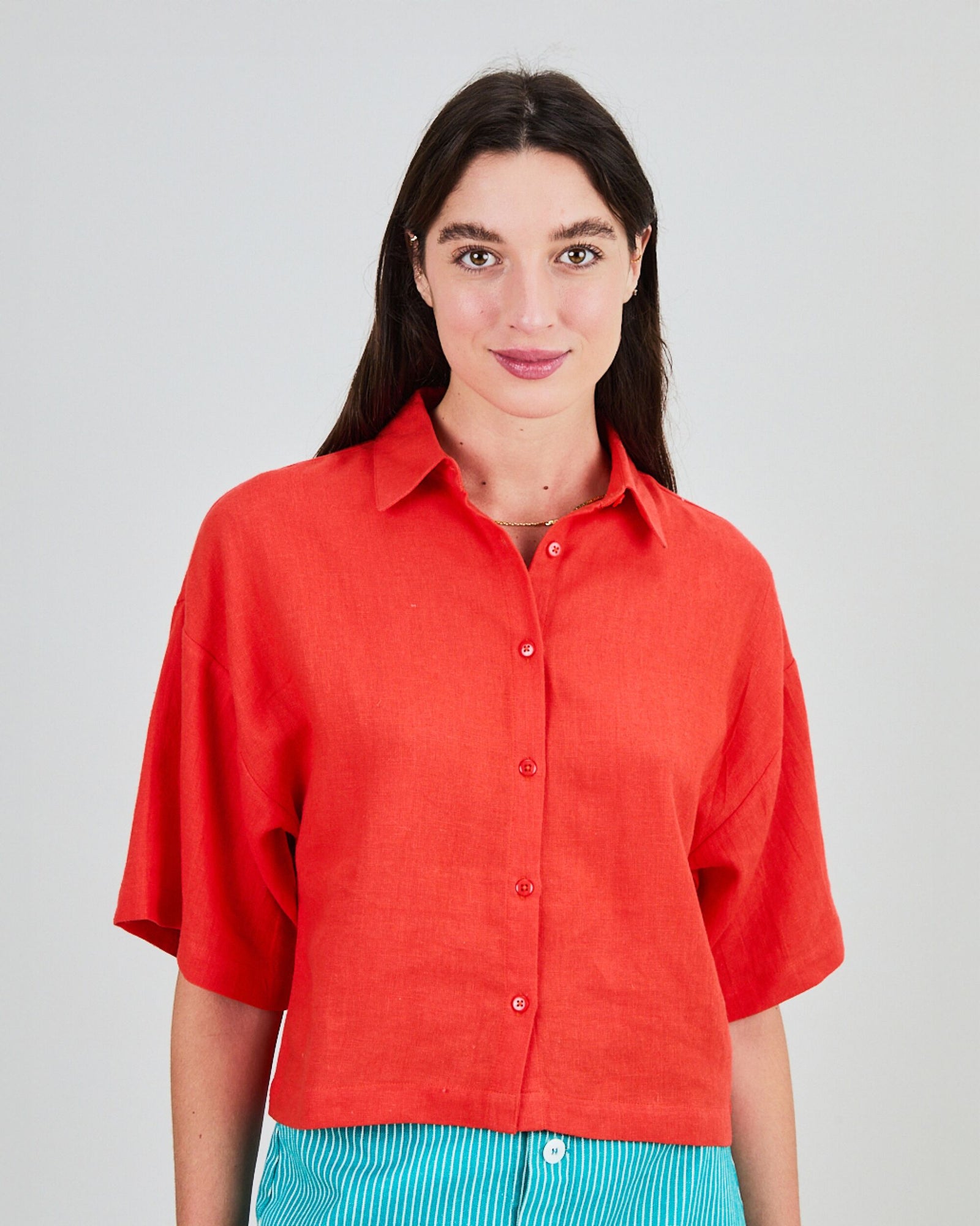 Boxy Squared Blouse Coral