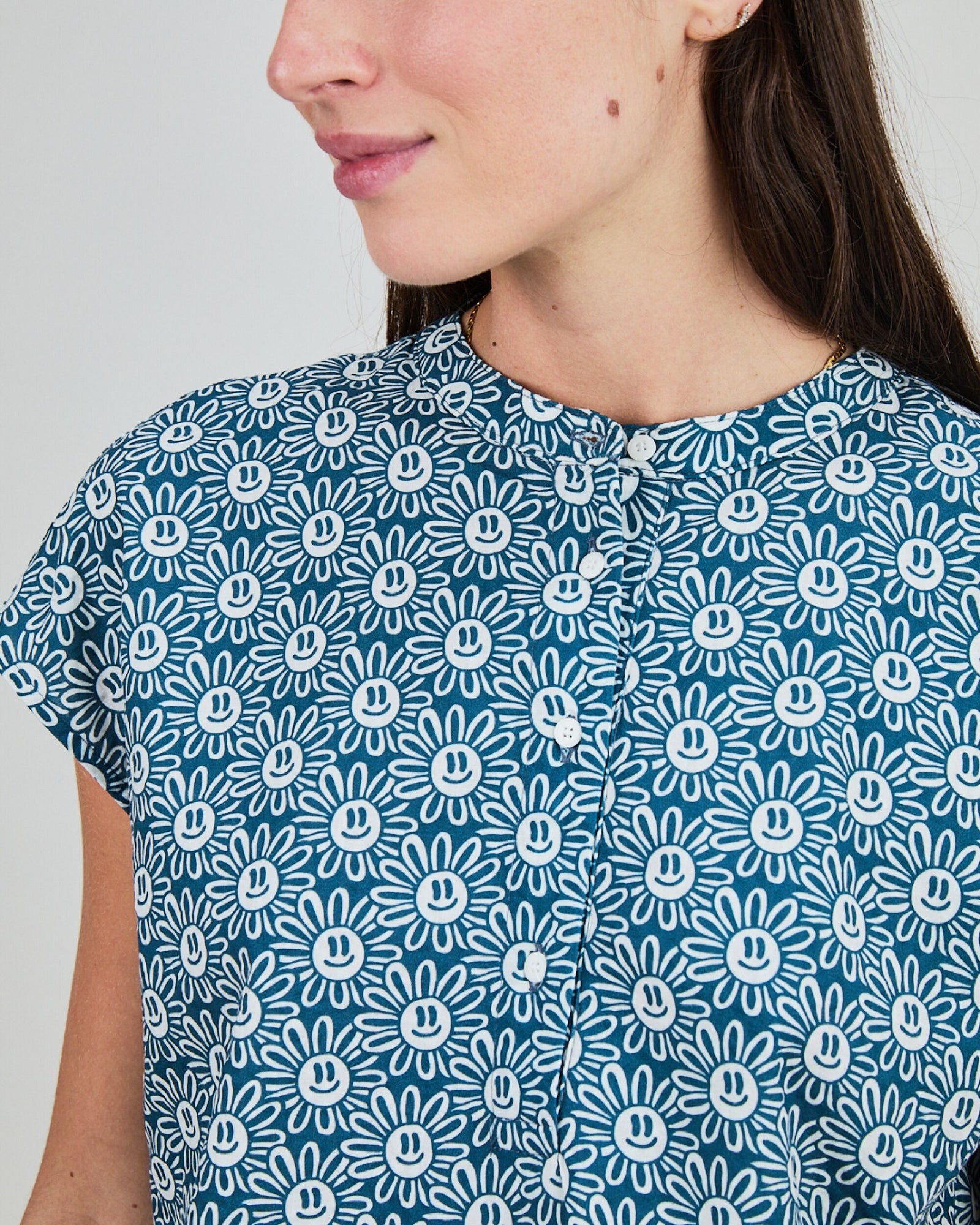 Asis Percales Daisy Sleeveless Blouse Blue