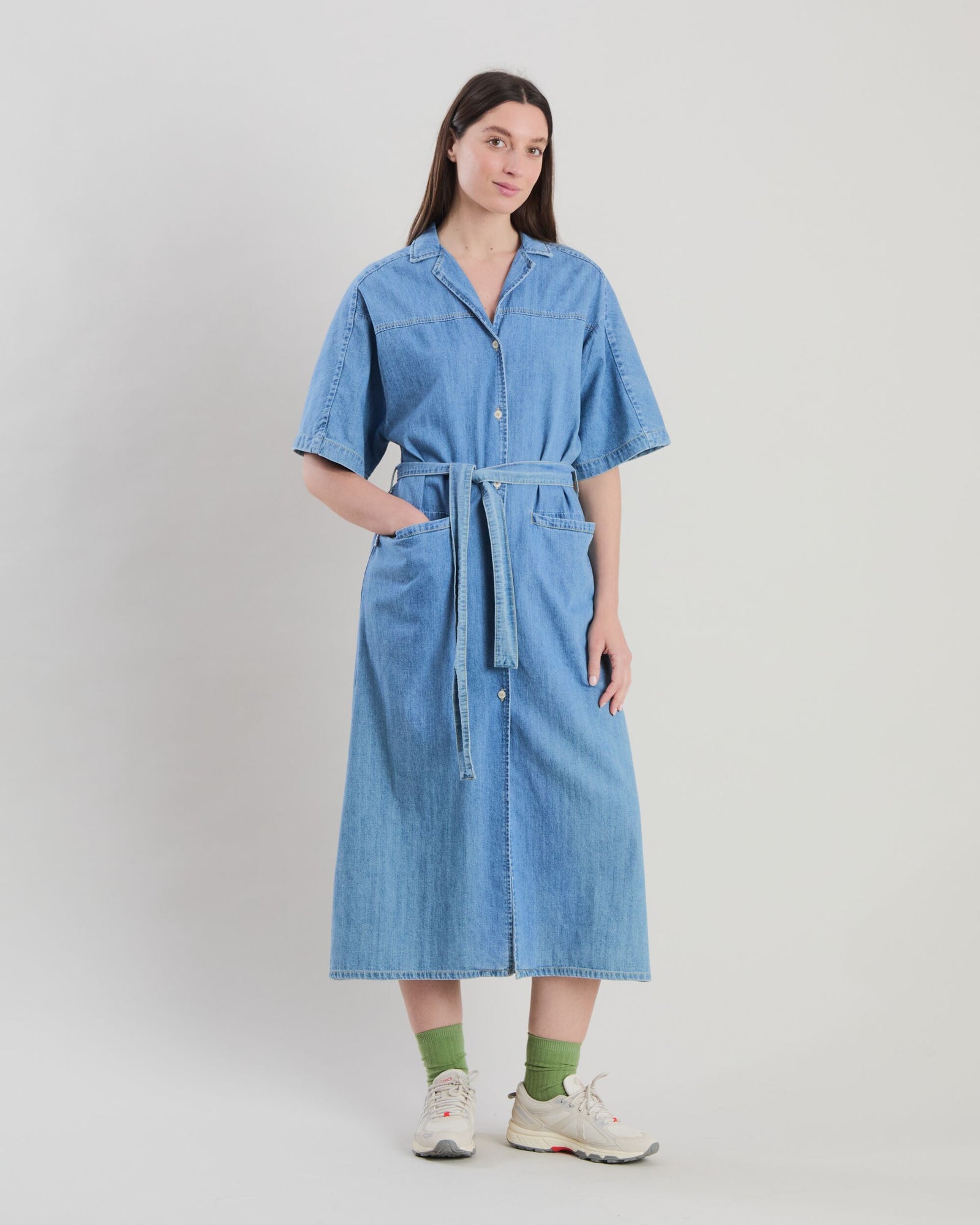 Washed Denim Shirt Dress Blue