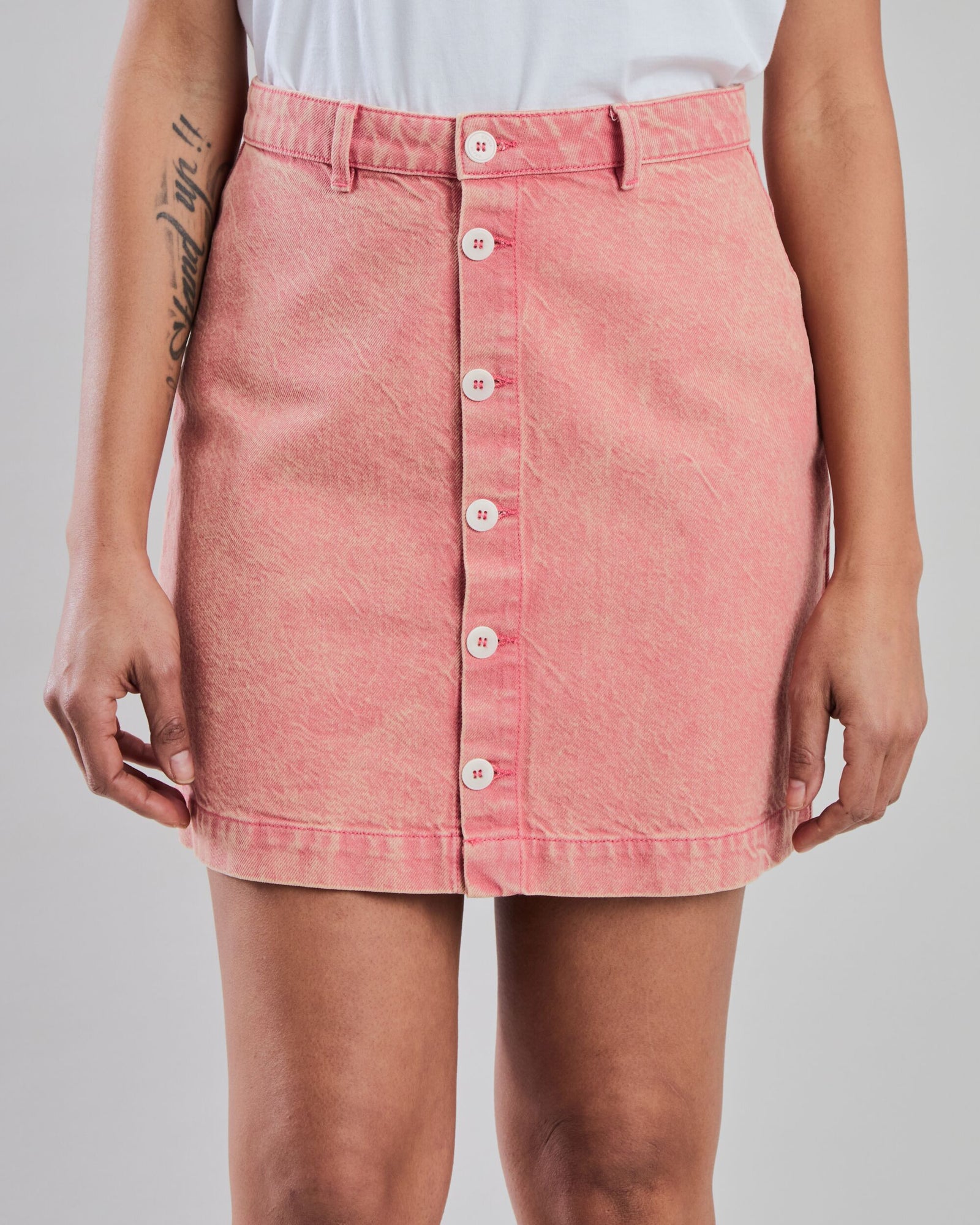 Washed Denim Mini Skirt Pink