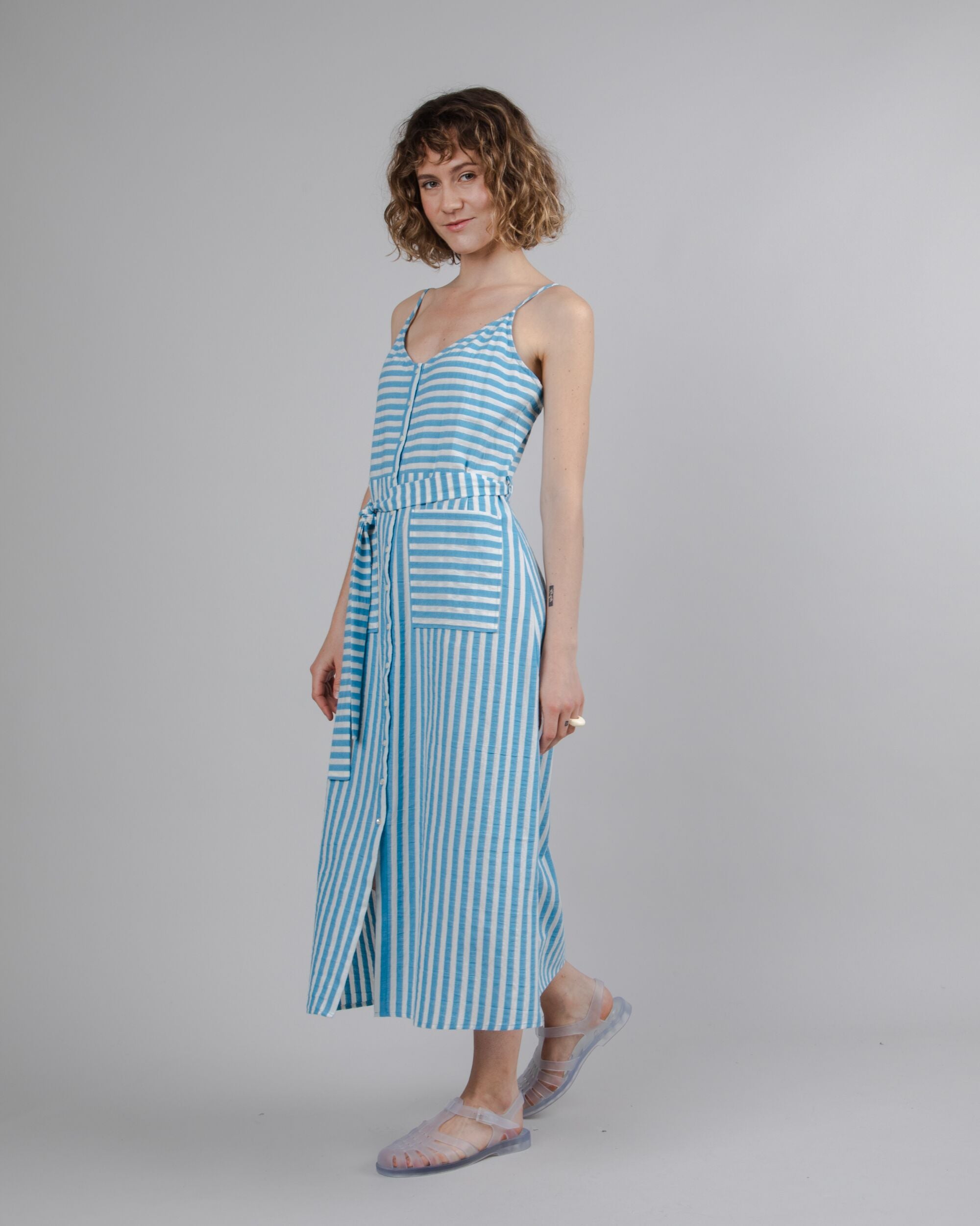 Stripes Strap Long Dress Pool